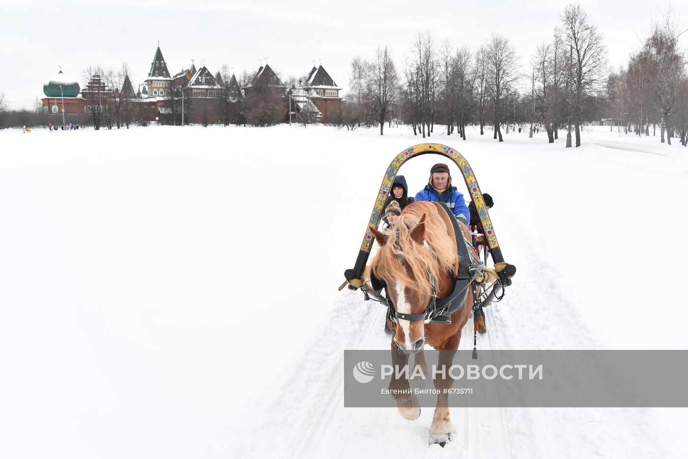 Катание на санях в парке Коломенское