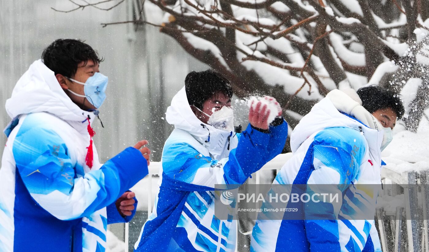 Снегопад в олимпийском Пекине