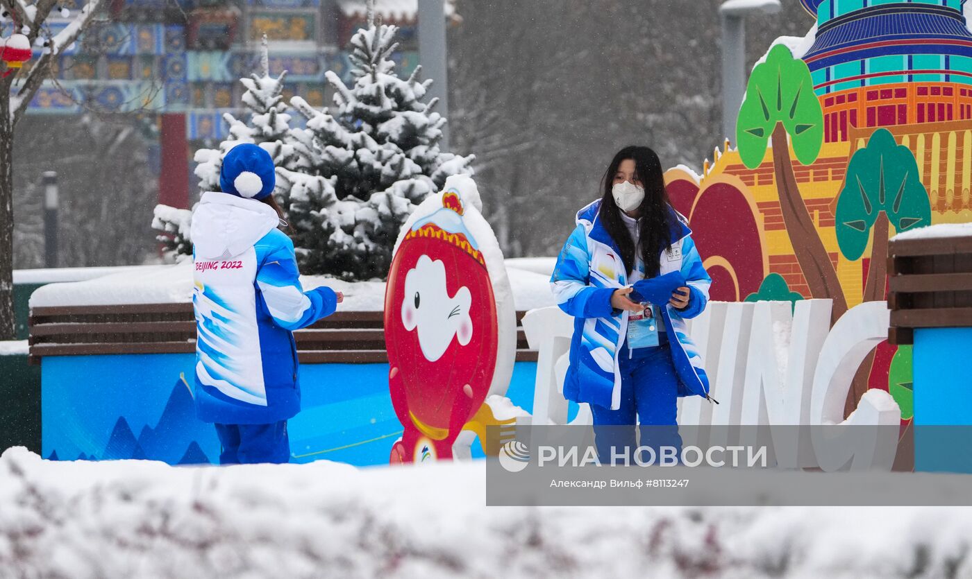 Снегопад в олимпийском Пекине
