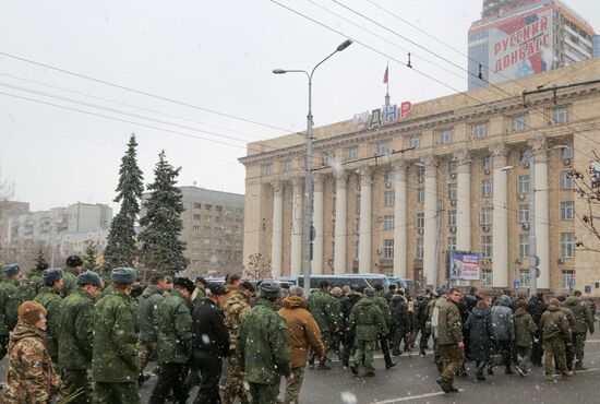 Прощание с командиром батальона "Спарта" В. Жогой в Донецке