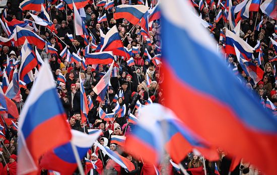 Участники митинга-концерта в "Лужниках", посвященного воссоединению Крыма с Россией. Место: Россия, Москва. Автор: Рамиль Ситдиков/РИА Новости. Митинг-концерт, посвященный воссоединению Крыма с Россией