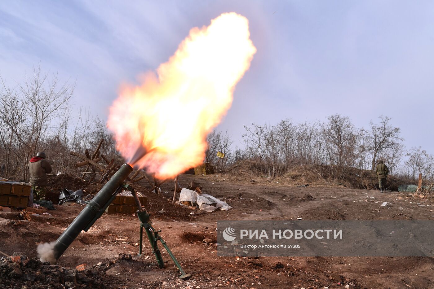 Работа минометного взвода Народной милиции ЛНР