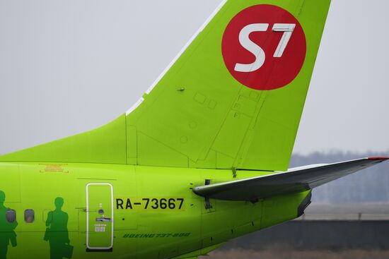 Самолеты авиакомпании S7 в аэропорту Толмачево в Новосибирске
