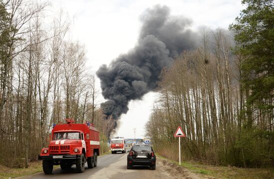 Пожар на нефтебазе в Брянске