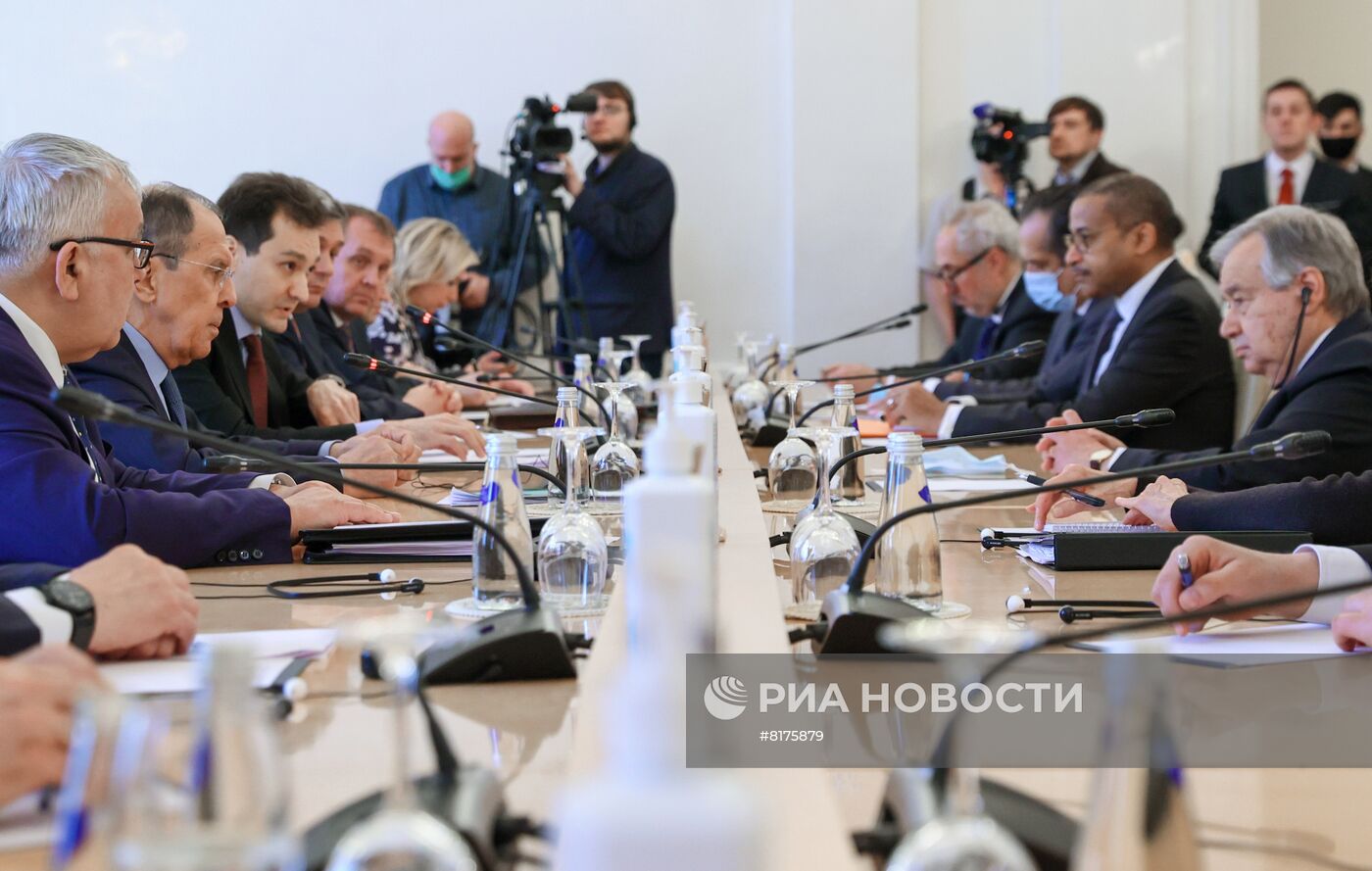 Встреча главы МИД РФ С. Лаврова с генсеком ООН А. Гутеррешем