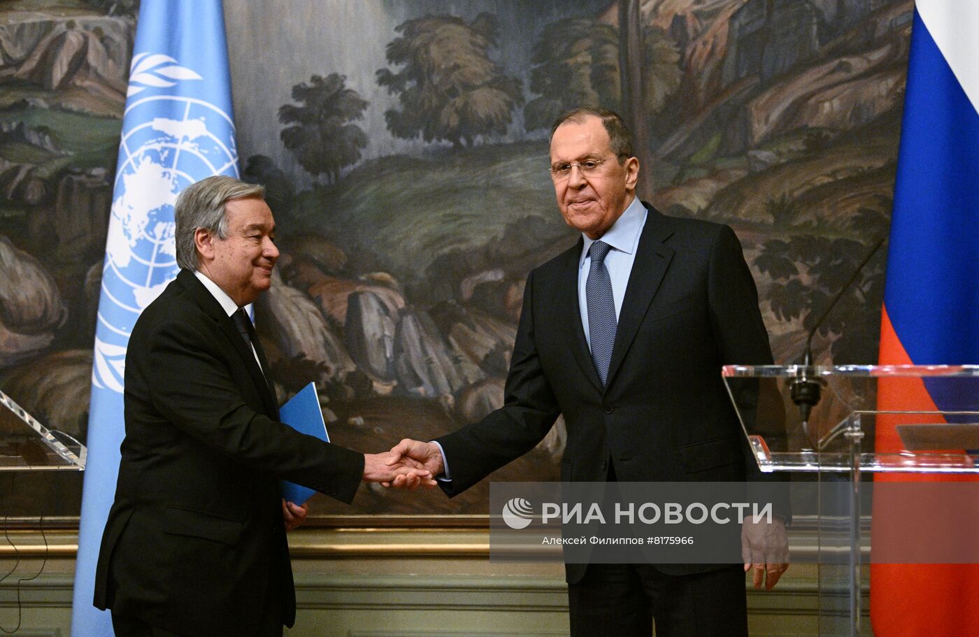 Встреча главы МИД РФ С. Лаврова с генсеком ООН А. Гутеррешем