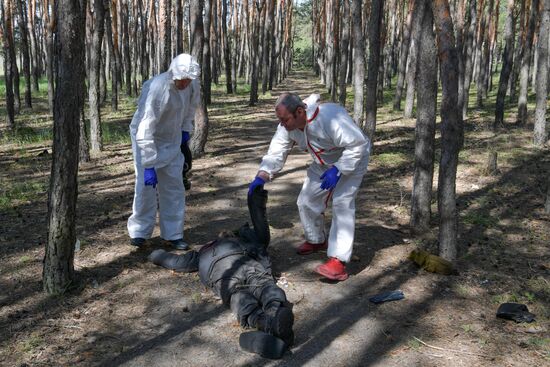 Похоронная команда Рубежного выполняет работы по поиску тел погибших