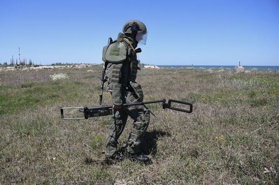 Российские саперы ведут работы по разминированию Арабатской стрелки