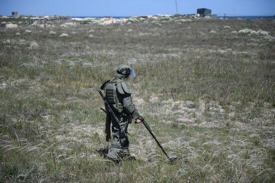 Российские саперы ведут работы по разминированию Арабатской стрелки