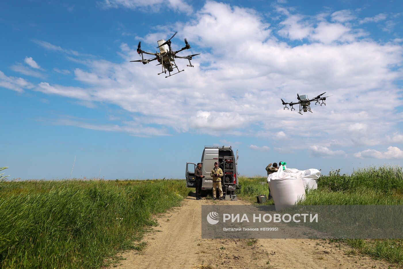 Сев риса при помощи дронов в Краснодарском крае