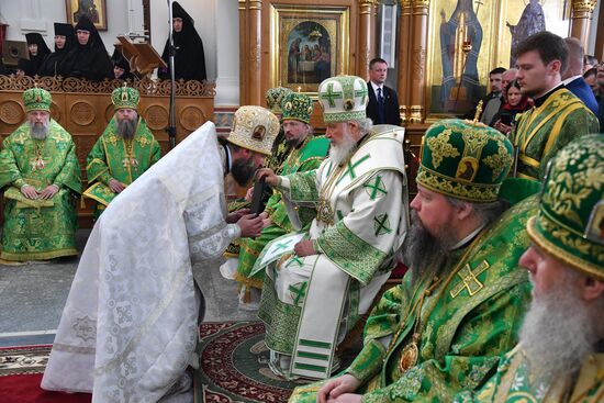 Патриарх Кирилл возглавил богослужение в Свято-Ефросиниевском монастыре в Полоцке