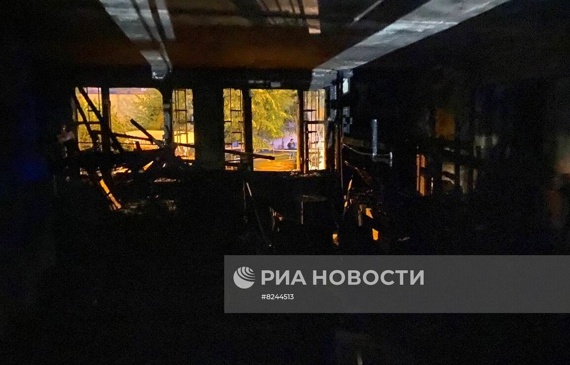 Последствия пожара в хостеле на юго-востоке Москвы  