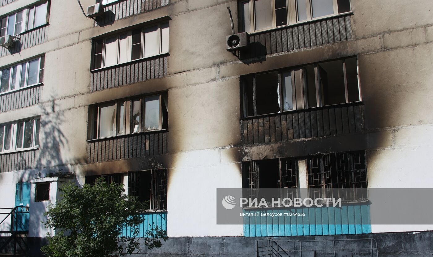 Последствия пожара в хостеле на юго-востоке Москвы  