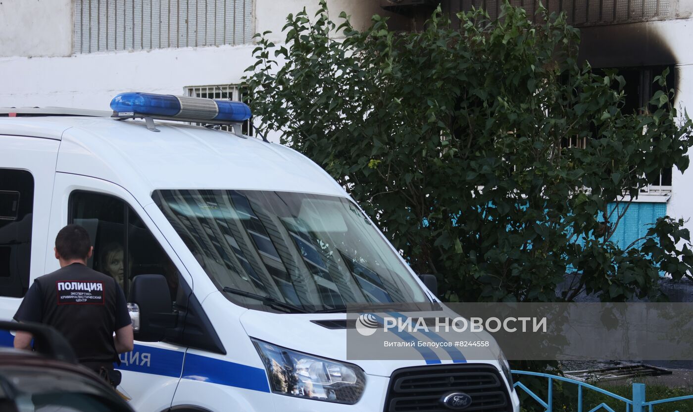 Последствия пожара в хостеле на юго-востоке Москвы  