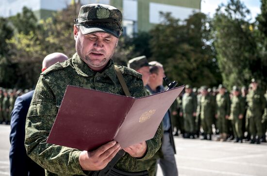 Принятие присяги призванными в рамках частичной мобилизации в Крыму