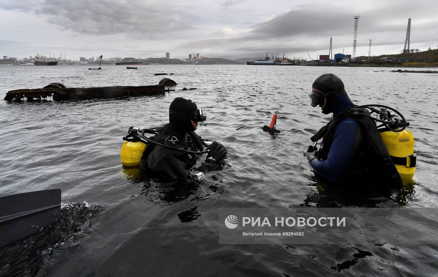 Показательные учения водолазов МЧС России во Владивостоке 