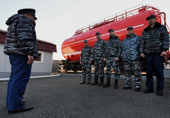 Боевое развертывание пожарного поезда во Владивостоке