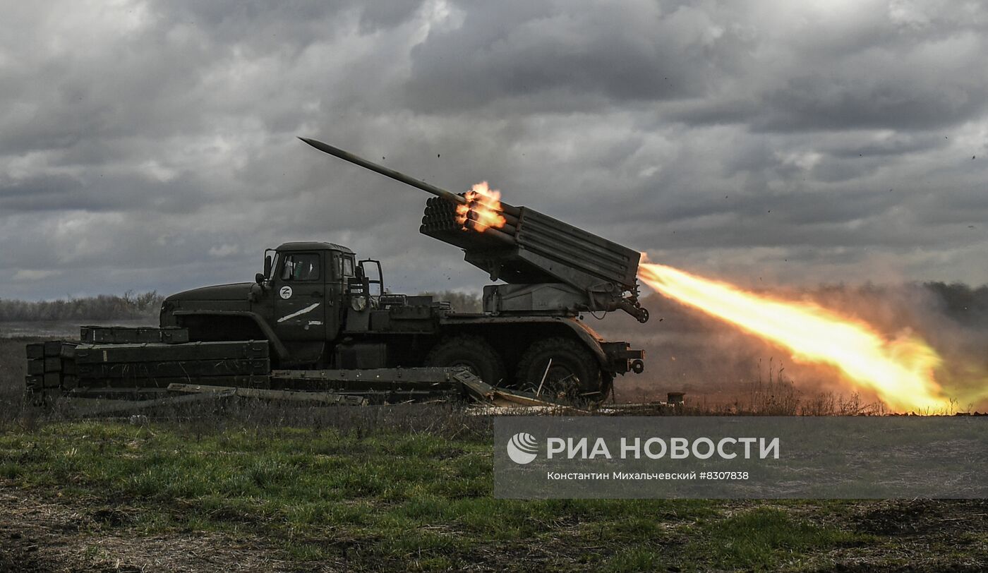 Работа подразделения РСЗО в Запорожской области