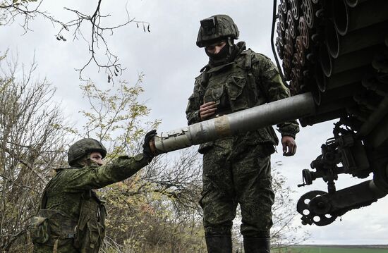 Работа подразделения РСЗО в Запорожской области