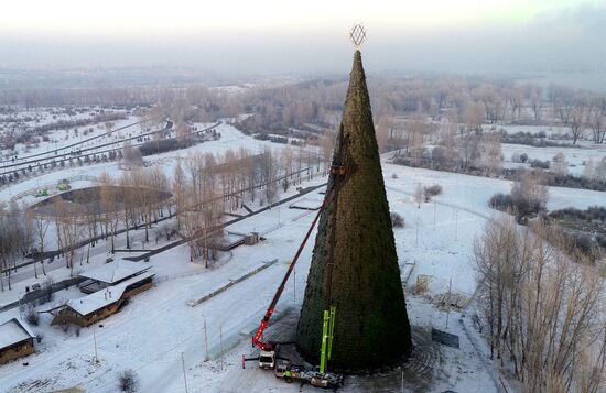 В Красноярске начался монтаж главной городской елки