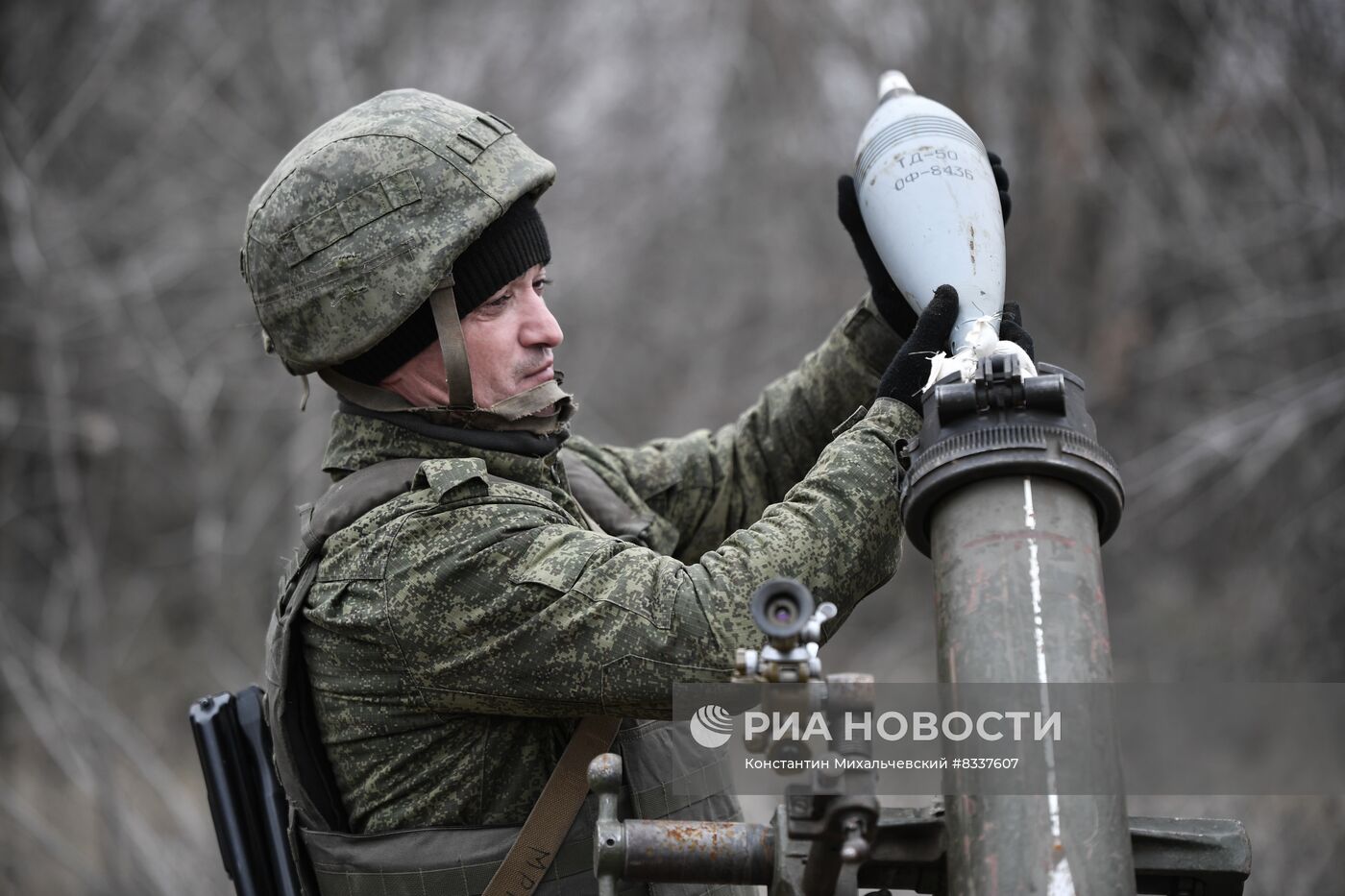 Работа минометного расчета на Запорожском направлении