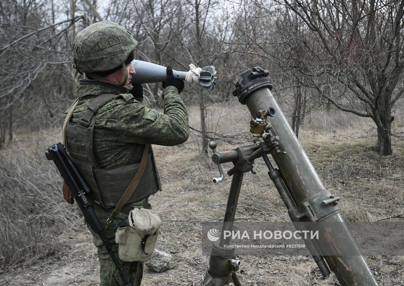 Работа минометного расчета на Запорожском направлении