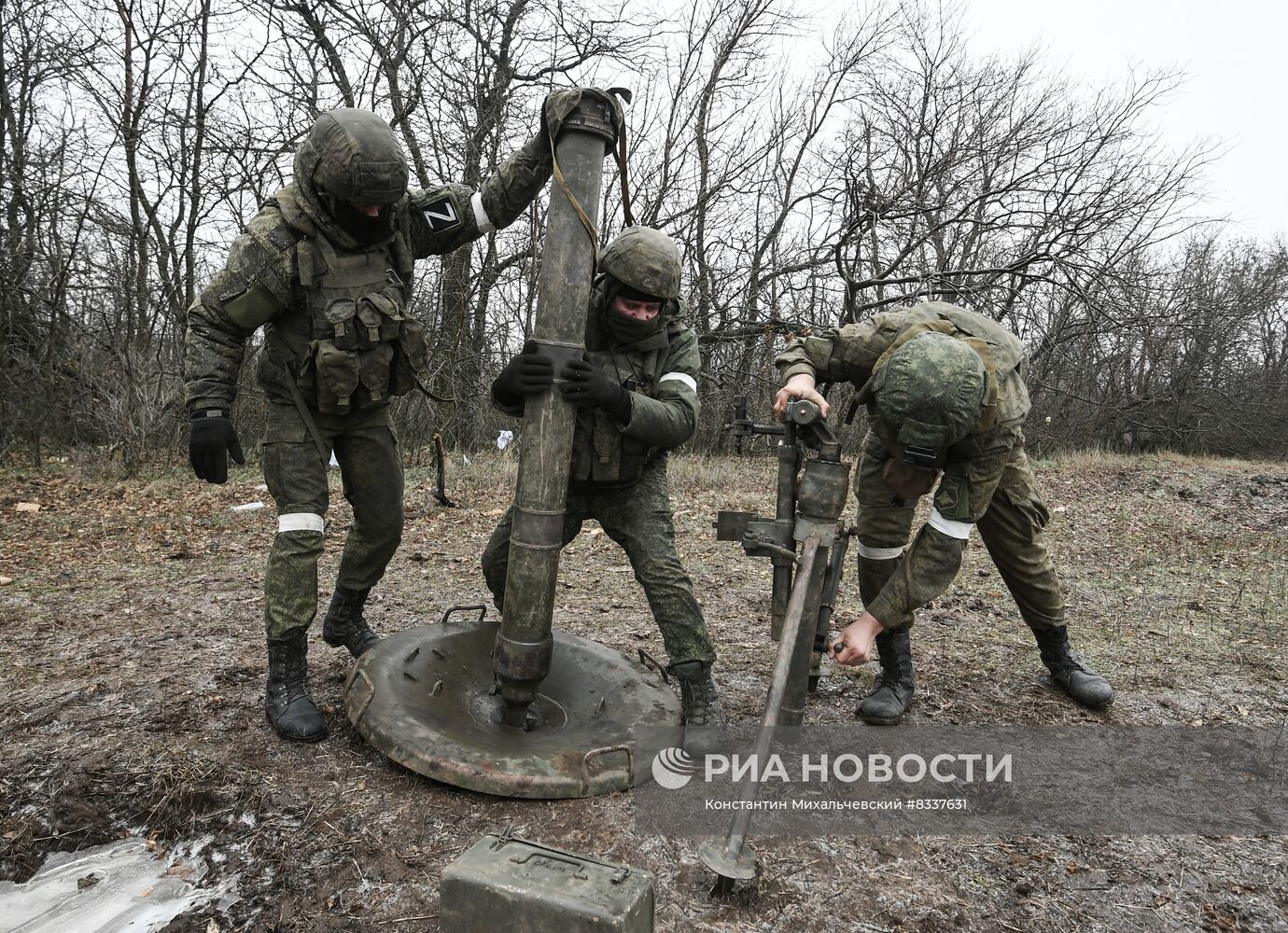 Работа минометного расчета на Запорожском направлении