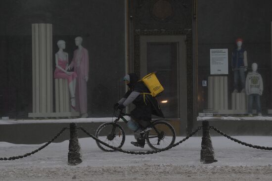 Южный циклон принес в Санкт-Петербург снежный шторм