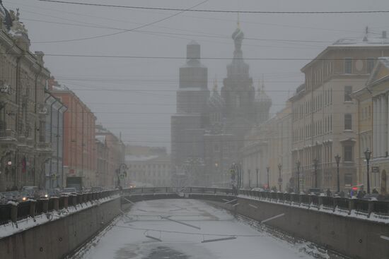 Южный циклон принес в Санкт-Петербург снежный шторм