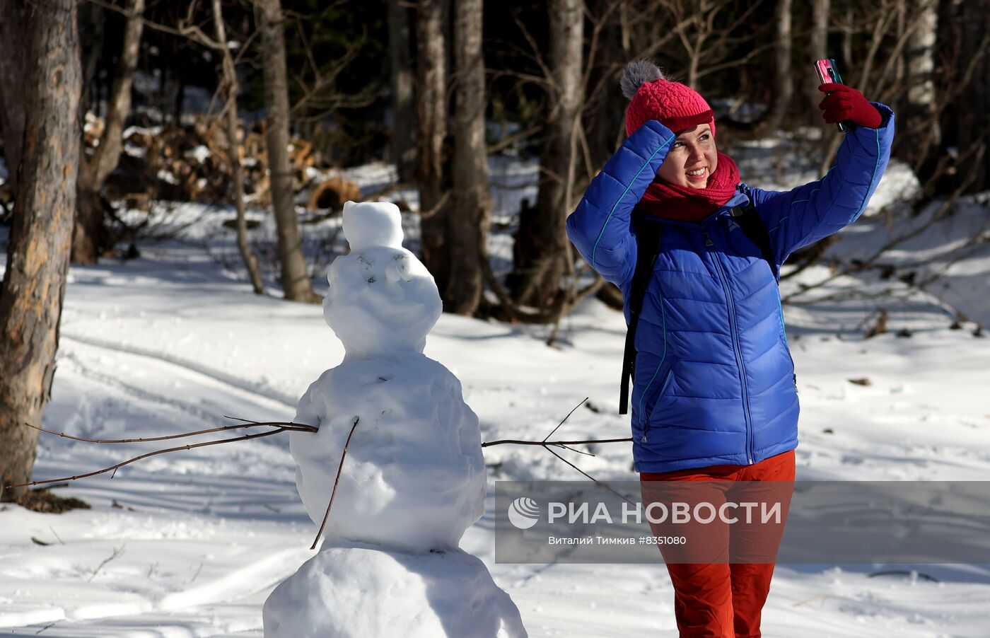 Зимний отдых туристов в горной Адыгее