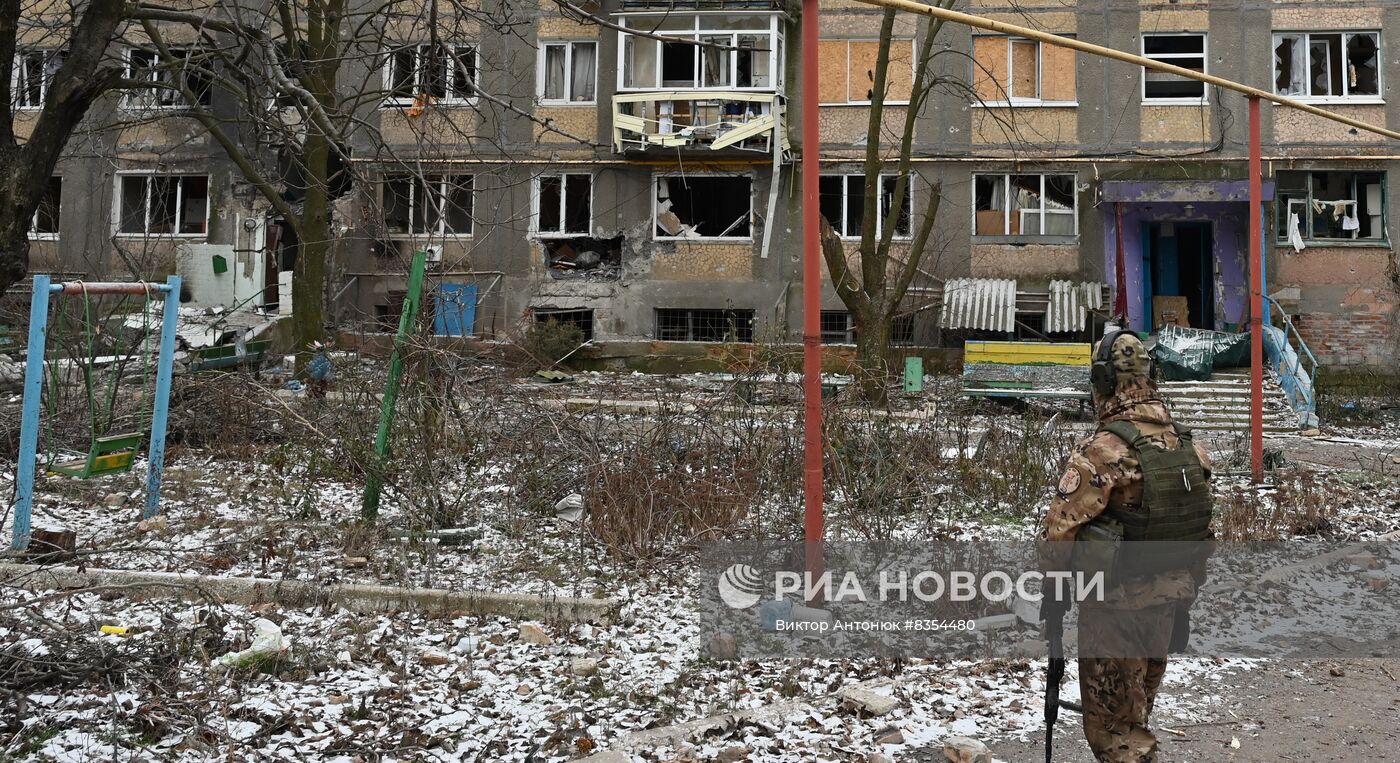 Бойцы ЧВК "Вагнер" в освобожденном Соледаре