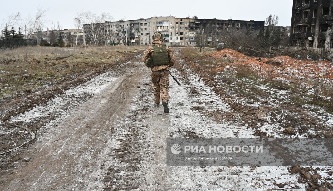Бойцы ЧВК "Вагнер" в освобожденном Соледаре
