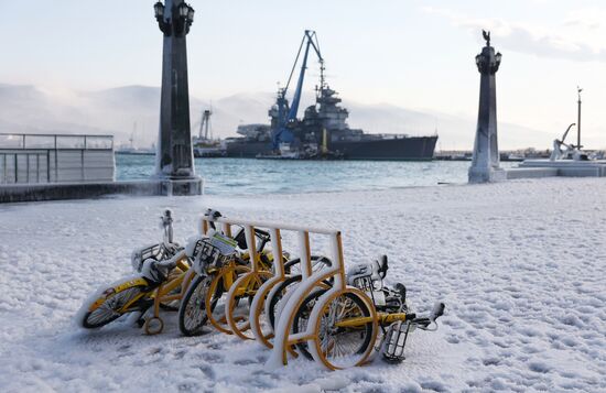 Последствия ледяного дождя в Новороссийске