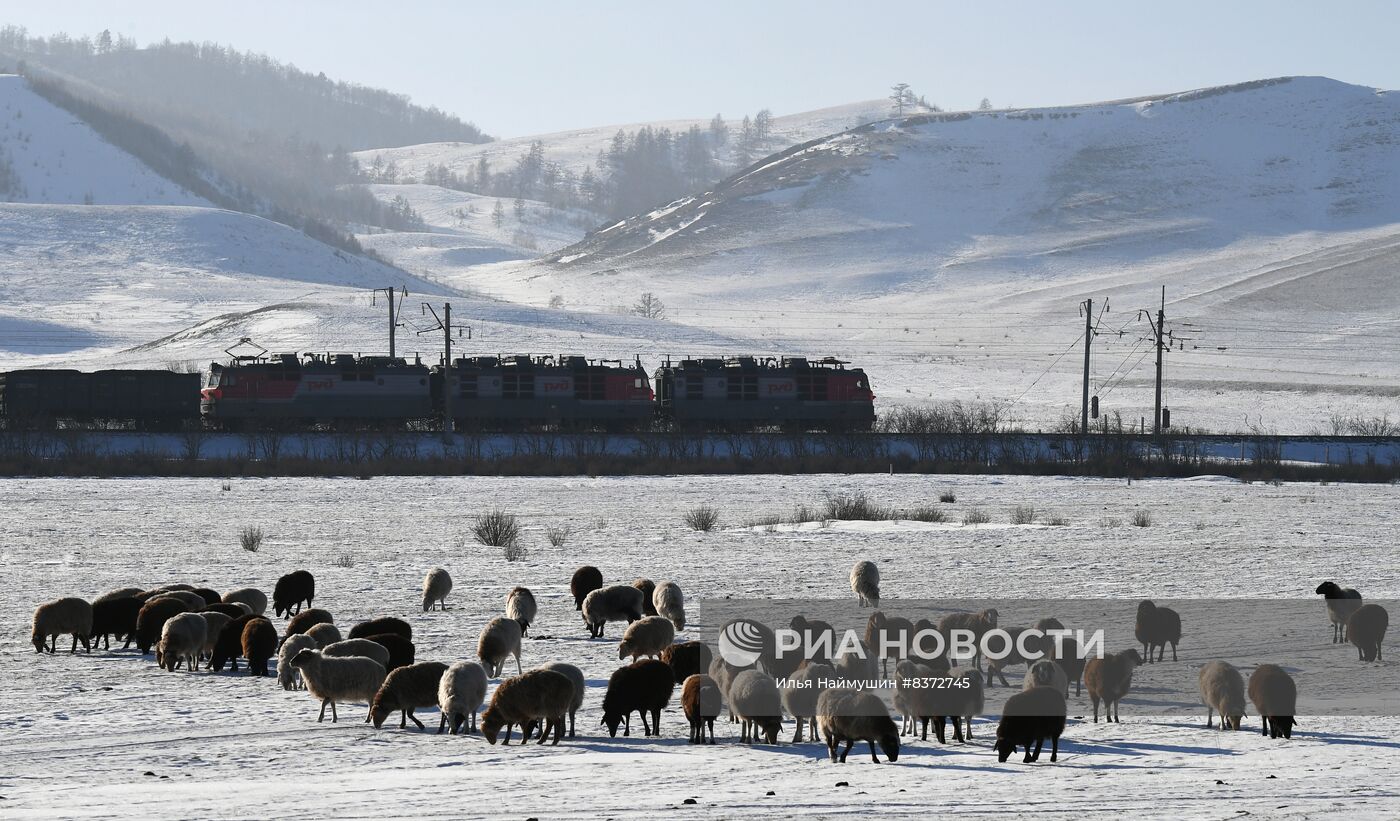 Поезда на Транссибирской железнодорожной магистрали в Хакасии