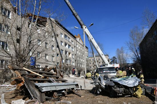 Ликвидация последствий взрыва газа в жилом доме в Чите