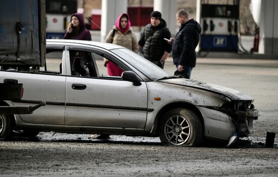 Последствия обстрела Перевальска в ЛНР из РСЗО HIMARS