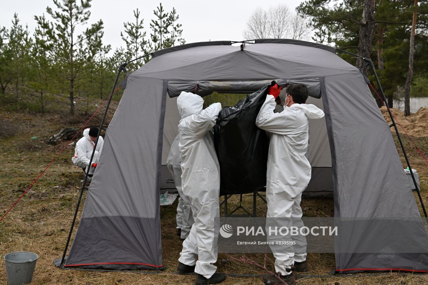 Эксгумация останков погибших мирных жителей из братской могилы в ЛНР