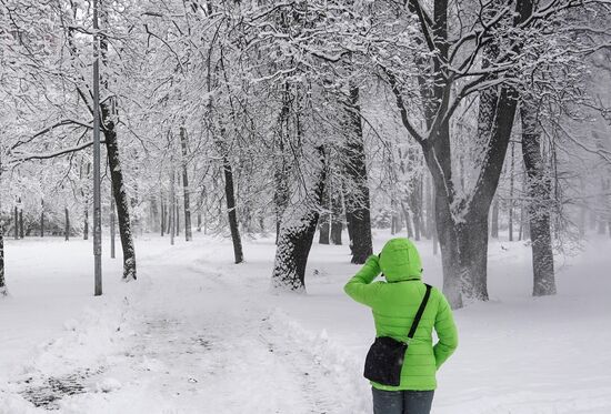 Весенний снегопад в Санкт-Петербурге