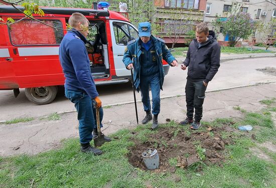 Последствия обстрела Горловки из РСЗО "Ураган"