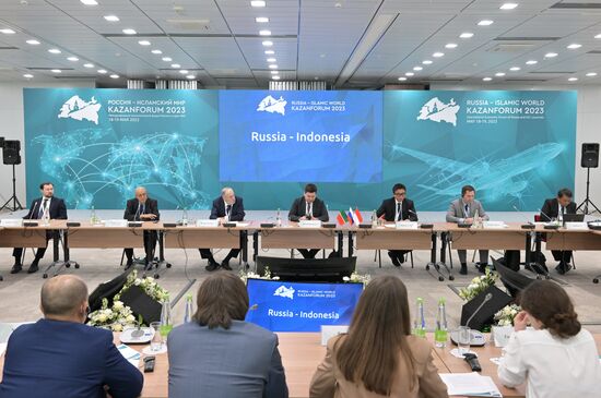 Участники сессии "Россия - Индонезия" в рамках XIV Международного экономического форума "Россия - Исламский мир: KazanForum". Фото могут быть использованы на условиях, указанных в разделе медиабанка, посвященном Форуму. Место: Россия, Республика Татарстан, Казань. Автор: Евгений Биятов/АНО "Дирекция спортивных и социальных проектов". KAZANFORUM 2023. Россия - Индонезия