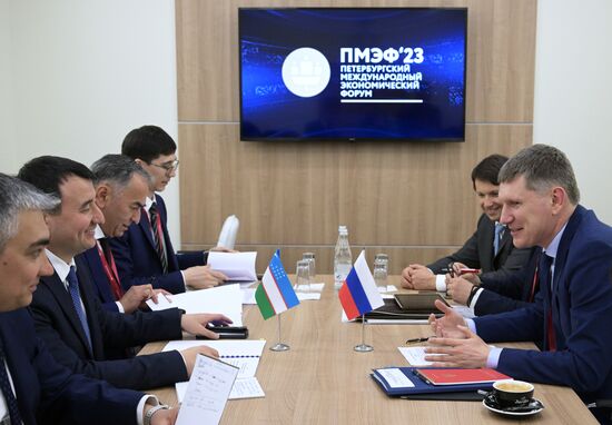 ПМЭФ-2023. Встреча М.Г. Решетникова с заместителем Премьер-Министра РУ Ж.А. Ходжаевым