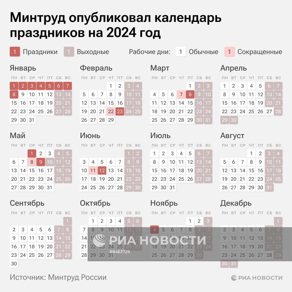 Календарь праздников на 2024 год