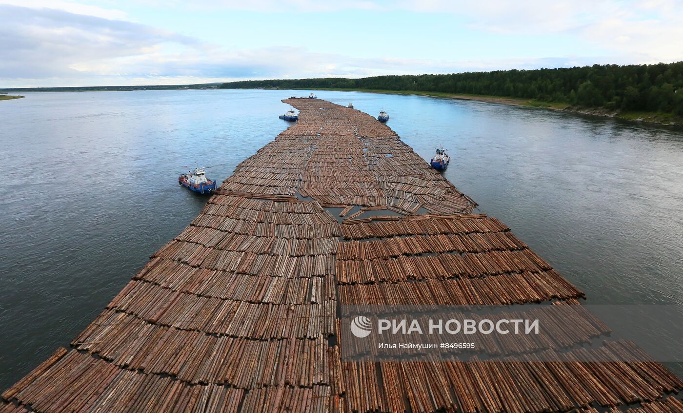 Сплав леса по реке Ангаре