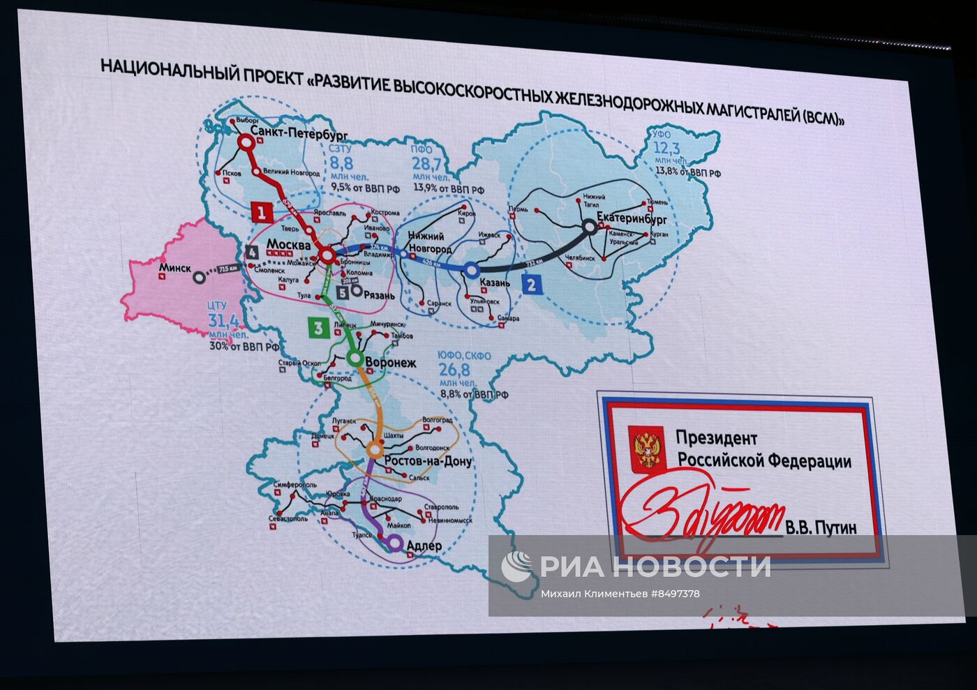 Президент РФ В. Путин принял участие в церемонии запуска пассажирского движения по МЦД-3