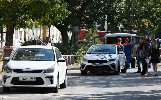 Последствия падения беспилотника в Ростове-на-Дону 