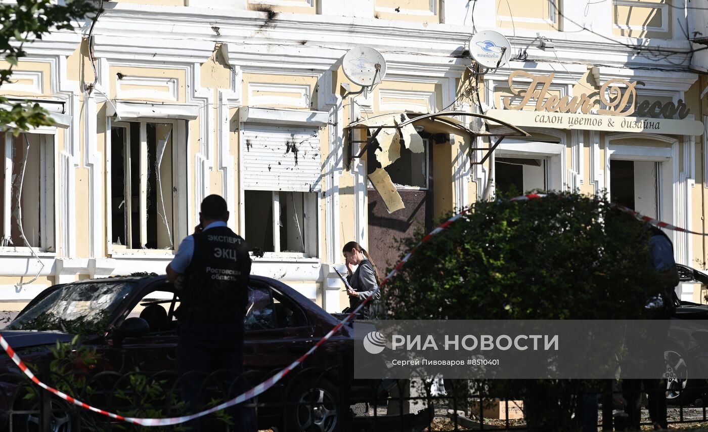 Последствия падения беспилотника в Ростове-на-Дону 