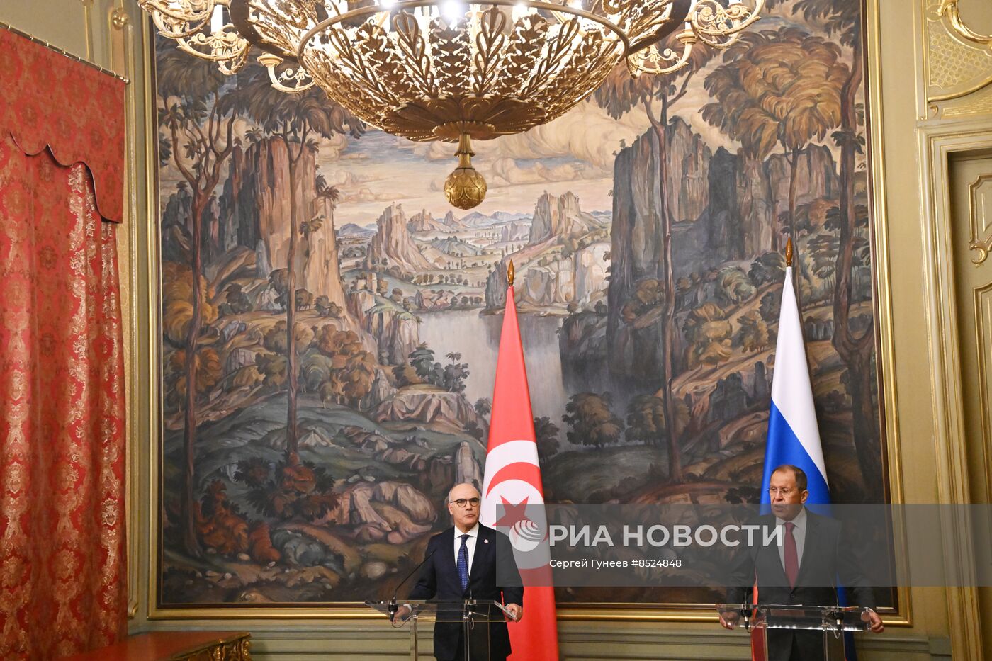 Переговоры министров иностранных дел РФ и Туниса С. Лаврова и Н. Аммара