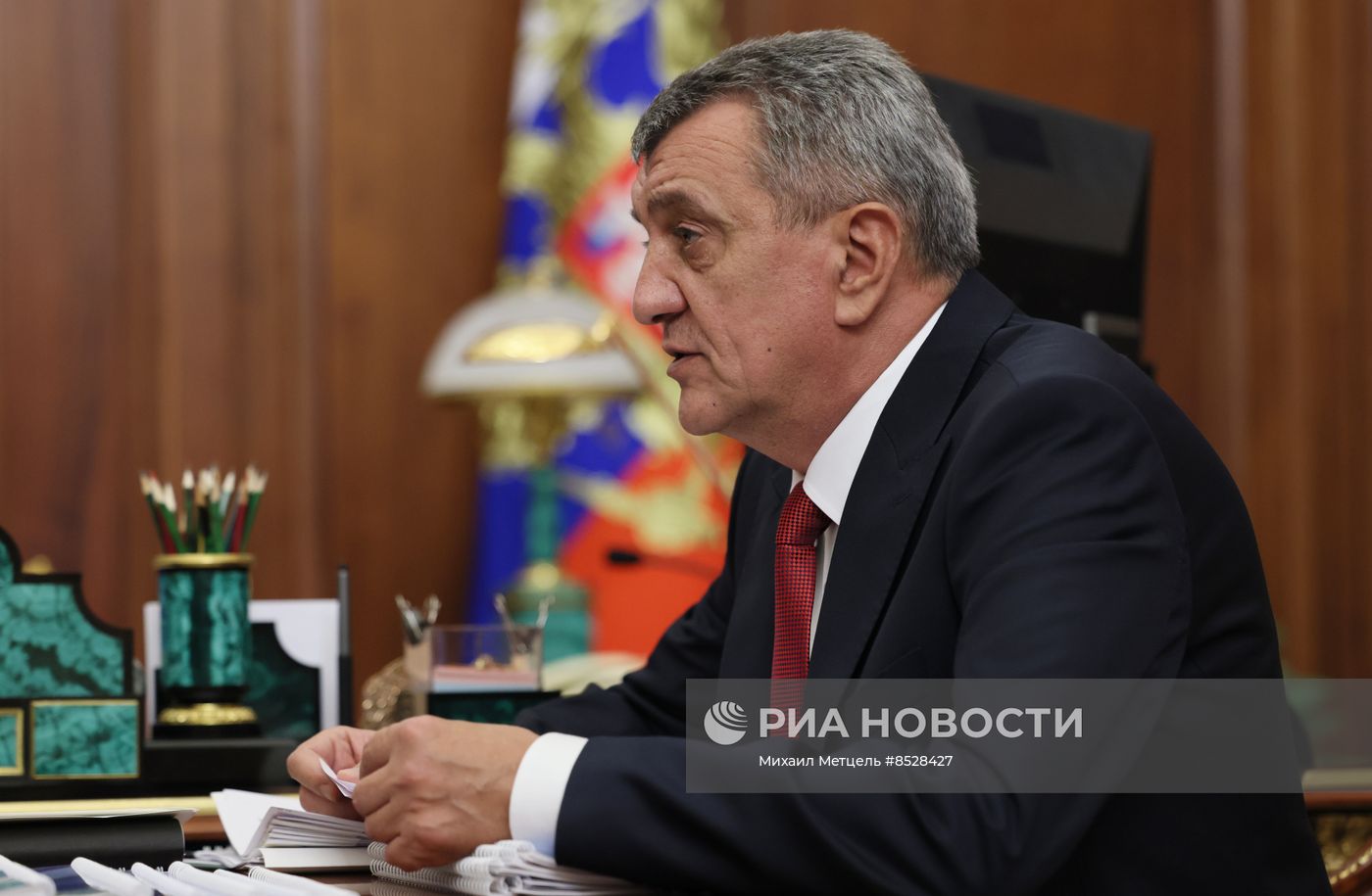 Встреча президента РФ В. Путина с главой Северной Осетии - Алании С. Меняйло