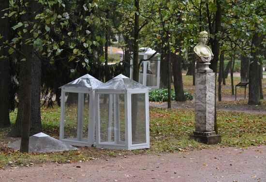 Работы по укрытию парковой скульптуры в музее-заповеднике "Архангельское"