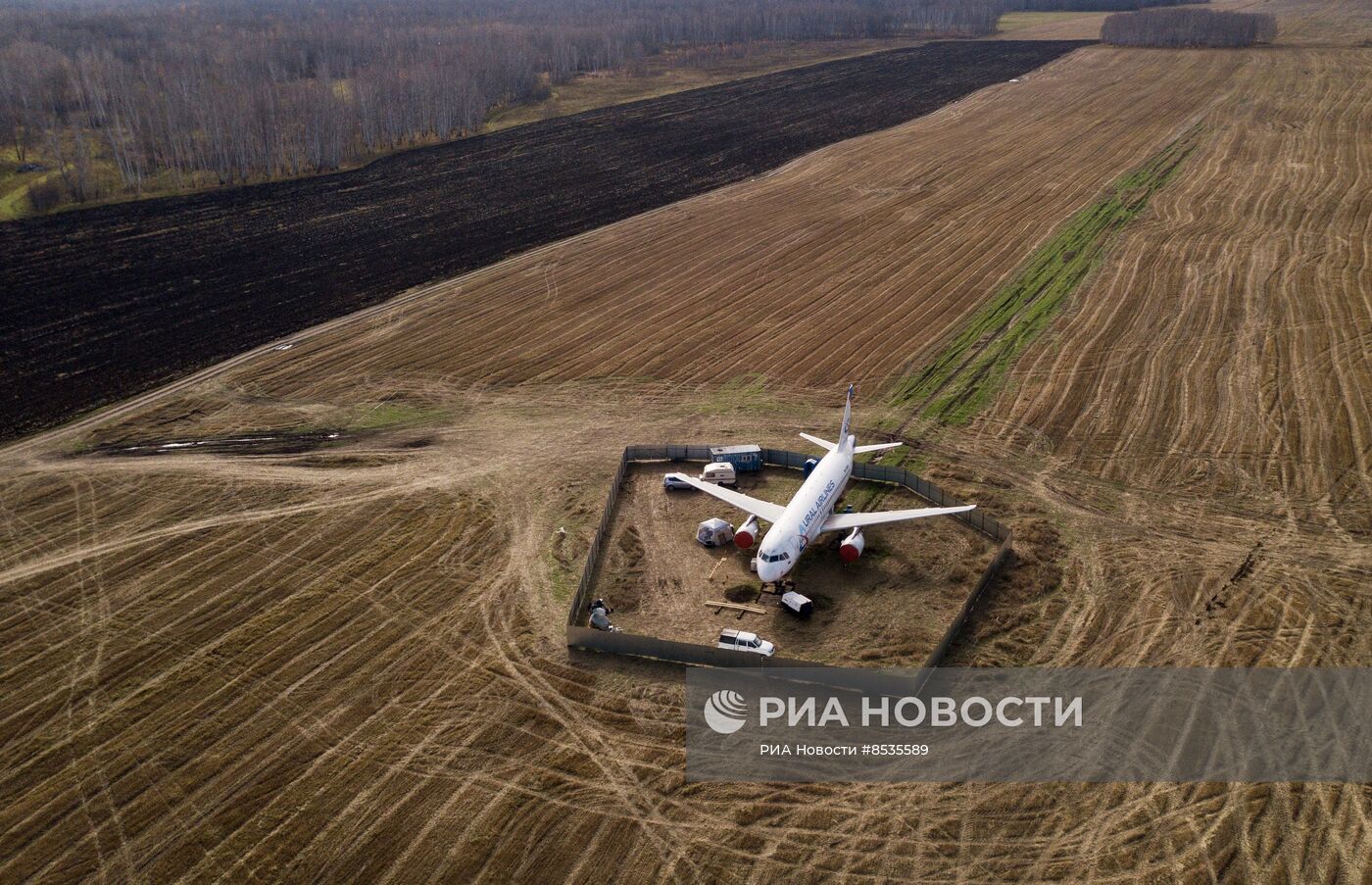 Самолёт "Уральских авиалиний" в поле в Новосибирской области